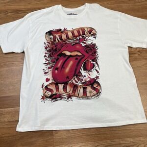 Boohoo Man Licensed Rolling Stones Oversize T-Shirt White Large Short Sleeve NEW